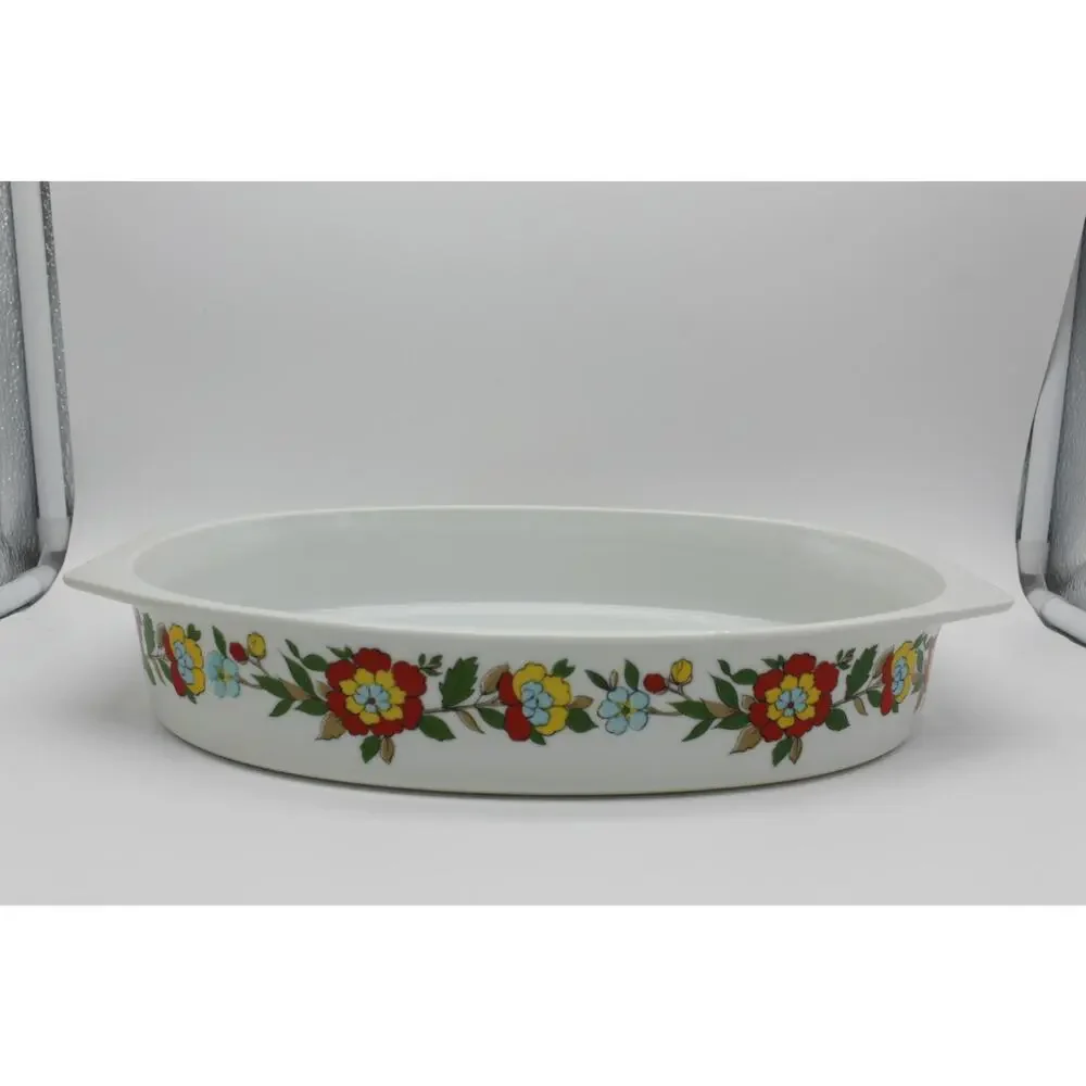 Set of 2 Vtg Real Calorama Floral Genuine Porcelain Oven Ware 64 oz & 48 oz Oval